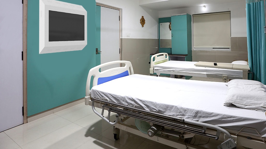 Anti-ligature television enclosure installed in a healthcare environment