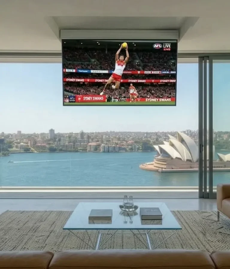 Concealed Ultralift television installation in a Sydney Harbour residence